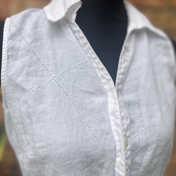 RICHARD MALCOLM IRISH LINEN SMALL WHITE SLEEVELESS BUTTON DOWN SUMMER SPRING TOP - Picture 4 of 13